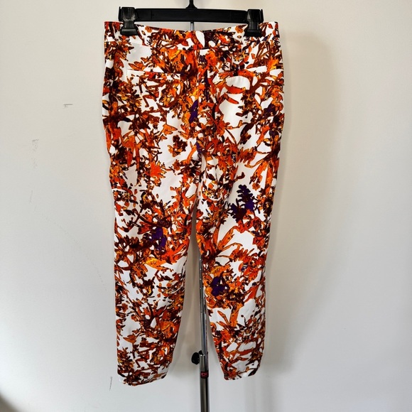 Club Monaco Pants Trousers Botanical Print Orange Tropical Sz 2 - Picture 2 of 15